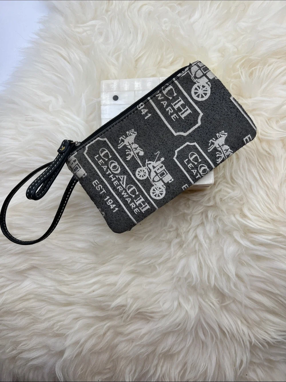 Coach Gray and Black Signature Canvas Wristlet